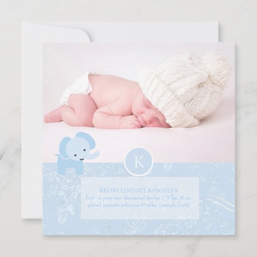 Faire-part Toile bleue+éléphant de PixDezines (Devant)