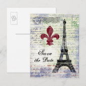Faire-part Tour Eiffel Enregistrer la date Carte postale (Devant / Derrière)