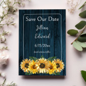 Faire-part Tournesol Bleu Rustique Enregistrer La Date