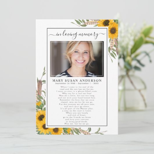Faire-part Tournesol Photo En Mémoire Amoureuse Funeral Poem  (Debout devant)