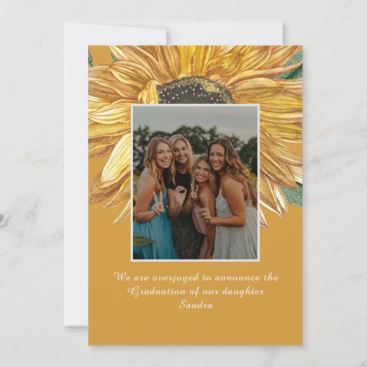 Faire-part Tournesol photo Moderne Rustique Noir Graduation A (Dos)