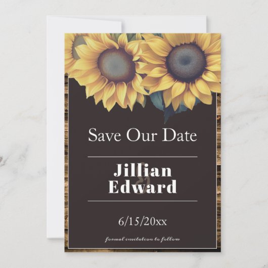 Faire-part Tournesol rustique Enregistrer la date (Devant)