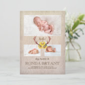 Faire-part Tournesol rustique et Antlers Bois photo naissance (Debout devant)