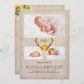 Faire-part Tournesol rustique et Antlers Bois photo naissance (Devant / Derrière)