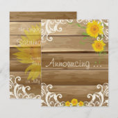 Faire-part Tournesols en bois de grange et fiançailles en den (Devant / Derrière)
