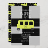 Faire-part Transport scolaire Roue Bus fête d'anniversaire (Devant / Derrière)