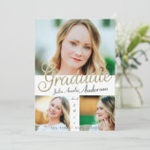 Faire-part Trendy Gold Script superposition Trois diplômes ph (Debout devant)