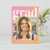 Faire-part Trendy Photo Pink Orange Graduation (Debout devant)