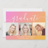 Faire-part Trendy Photo Pink Orange Graduation (Devant)