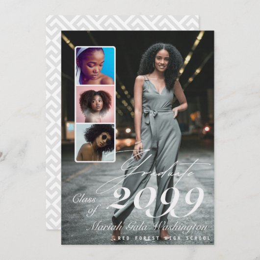 Faire-part Trendy Script Overlay 4 Photo Collage Graduation (Devant / Derrière)
