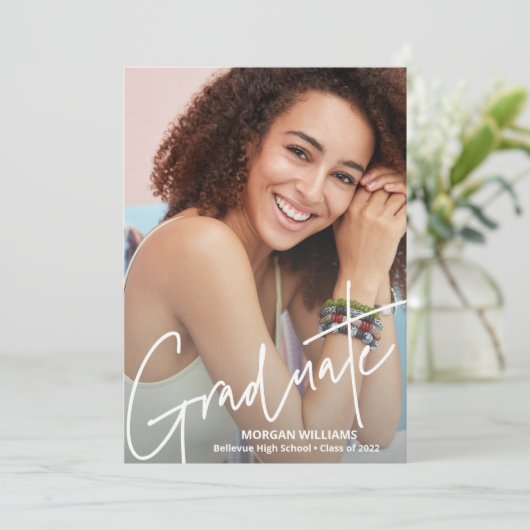 Faire-part Trendy Script Overlay, Ajouter Pic, Graduation Pho (Debout devant)