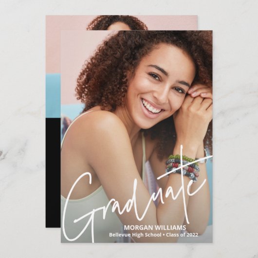 Faire-part Trendy Script Overlay, Ajouter Pic, Graduation Pho (Devant / Derrière)