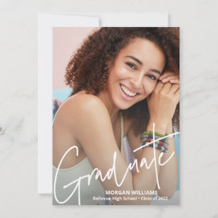 Faire-part Trendy Script Overlay, Ajouter Pic, Graduation Pho