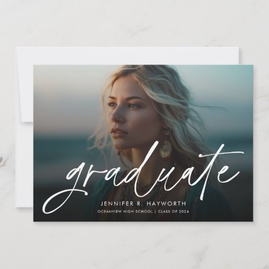 Faire-part Trendy Script Overlay Multi Photo Graduation (Devant)