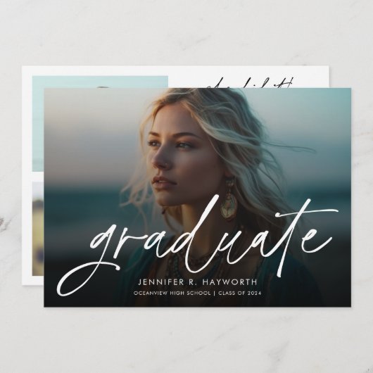 Faire-part Trendy Script Overlay Multi Photo Graduation (Devant / Derrière)