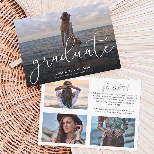 Faire-part Trendy Script Overlay Multi Photo Graduation