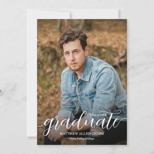 Faire-part Trendy Script Overlay Photo Graduation (Devant)