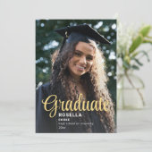 Faire-part Trendy Script Overlay | Photo Graduation de deux (Debout devant)