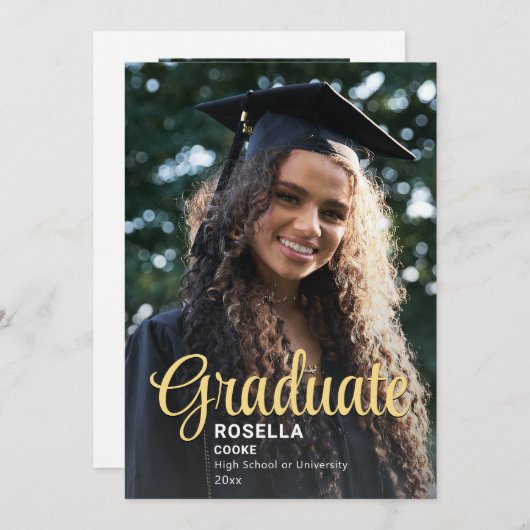 Faire-part Trendy Script Overlay | Photo Graduation de deux (Devant / Derrière)