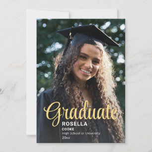 Faire-part Trendy Script Overlay Photo Graduation de deux