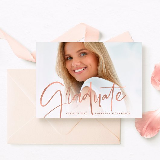 Faire-part Trendy Script Overlay | Photo Graduation de deux