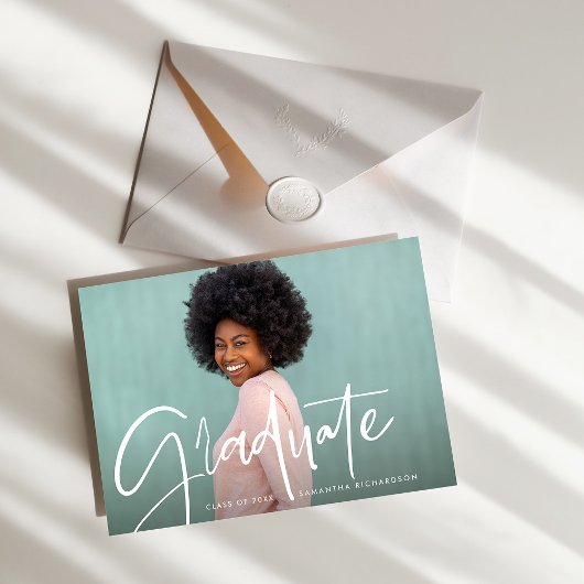 Faire-part Trendy Script Overlay | Photo Graduation de deux