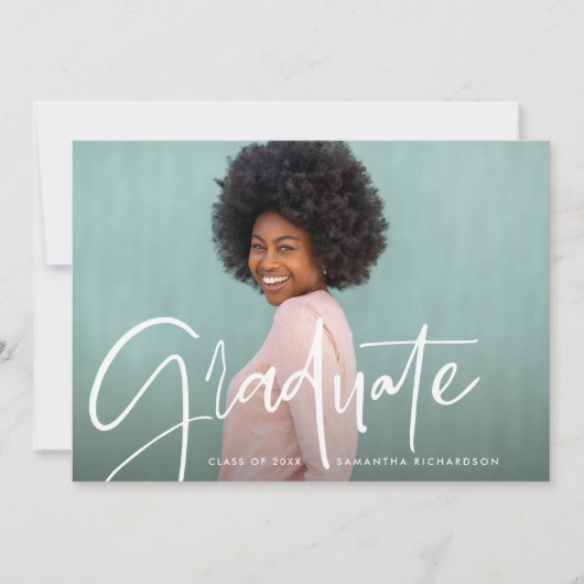 Faire-part Trendy Script Overlay | Photo Graduation de deux (Devant)