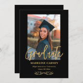 Faire-part Trendy Script Overlay | Photo Graduation de deux (Devant / Derrière)