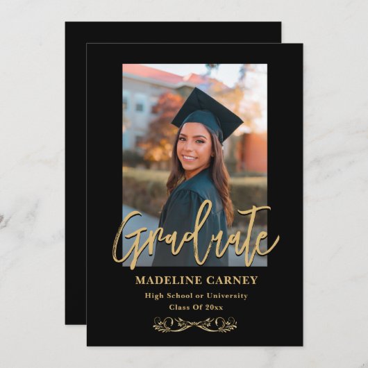 Faire-part Trendy Script Overlay | Photo Graduation de deux (Devant / Derrière)