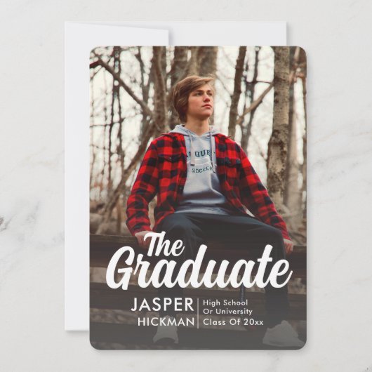 Faire-part Trendy Script Overlay Silver | Diplôme photo (Devant)