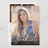 Faire-part Trendy Script Overlay Trois Diplôme Photo (Devant / Derrière)