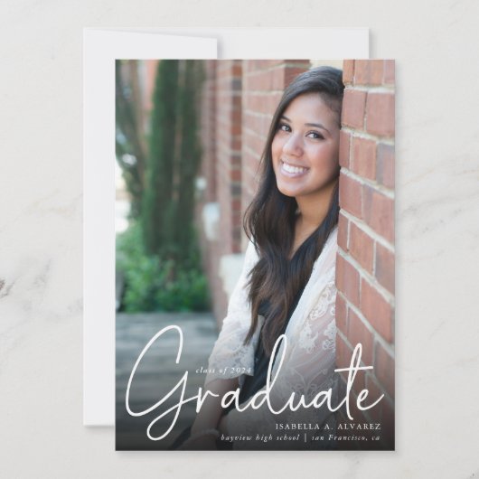 Faire-part Trendy Script superposition deux diplômes photo An (Devant)