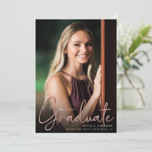 Faire-part Trendy Script superposition deux diplômes photo An (Debout devant)