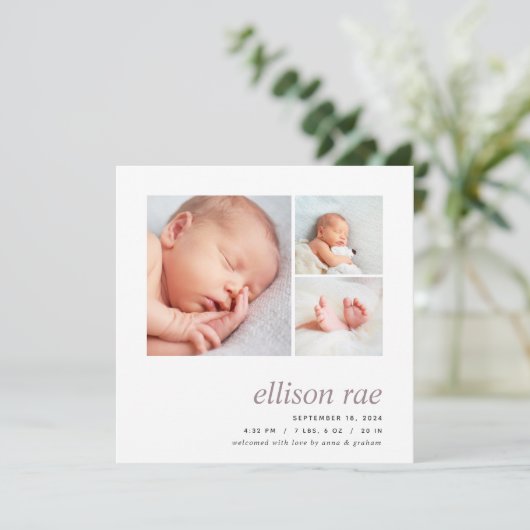Faire-part Trio moderne | Naissance photo minimale simple (Debout devant)