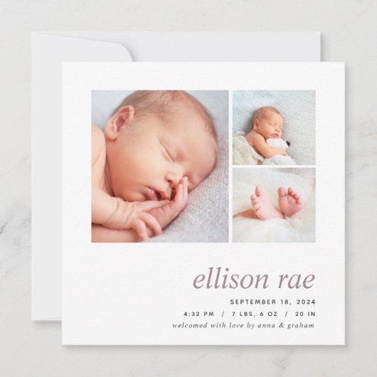 Faire-part Trio moderne | Naissance photo minimale simple (Devant)