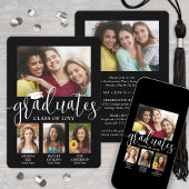 Faire-part Triple Graduation Photo Collage Black White Joint