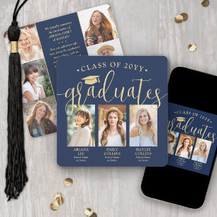 Faire-part Triple Graduation Photo Collage Marine & Gold Join