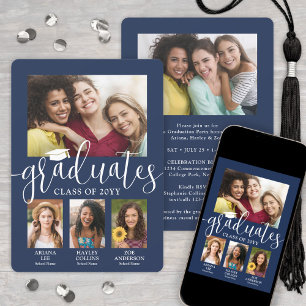 Faire-part Triple Graduation Photo Collage Marine & White Joi