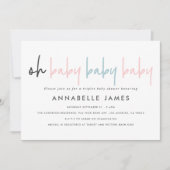 Faire-part Triplet baby shower rose bleu moderne typographie  (Devant)