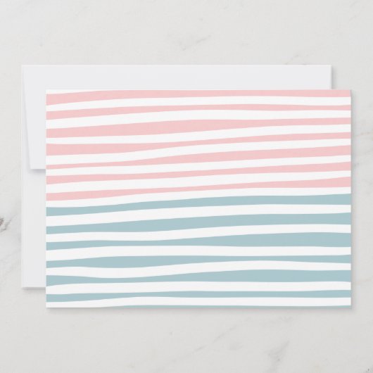 Faire-part Triplet baby shower rose bleu moderne typographie  (Dos)