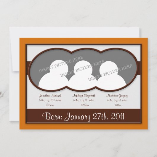 Faire-part Triplets orange Brown Annonces de naissance (Devant)