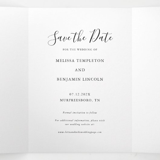 Faire-part Trois Volets 3 photo Mariage manuscrit Enregistrer la date (Intérieur au milieu)
