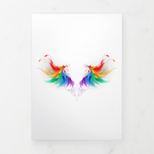 Faire-part Trois Volets Ailes fluffy arc-en-ciel