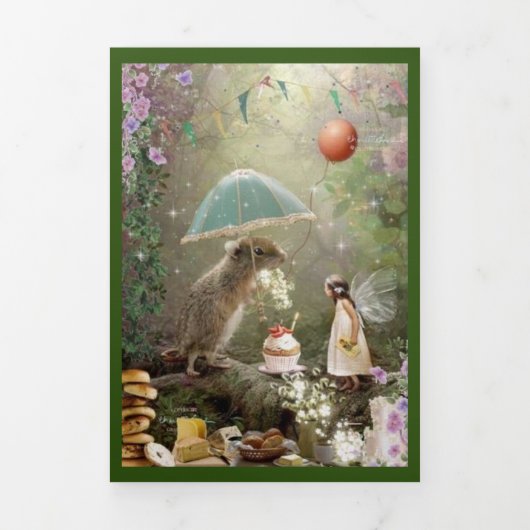 Faire-part Trois Volets anniversaire, fée, ballon, Tri-Fold (Page de couverture)