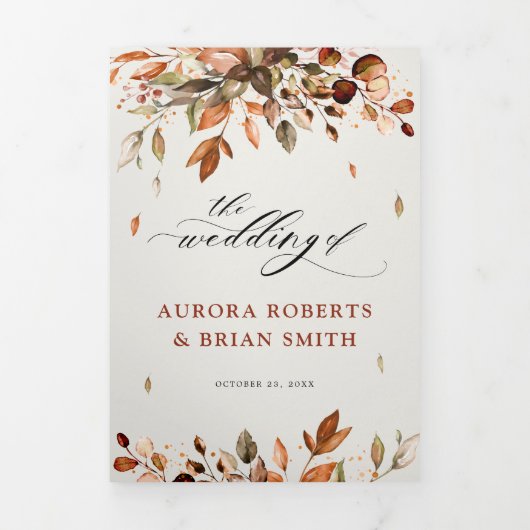 Faire-part Trois Volets Automne Feuilles Russe Pays Boho Mariage (Page de couverture)