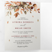 Faire-part Trois Volets Automne Feuilles Russe Pays Boho Mariage (Intérieur en premier)