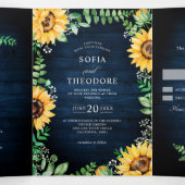 Faire-part Trois Volets Bébé souffle de tournesol Mariage floral bleu mari (Intérieur au milieu)