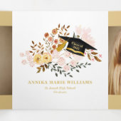 Faire-part Trois Volets Boho Floral Graduate Multi Photo (Intérieur au milieu)