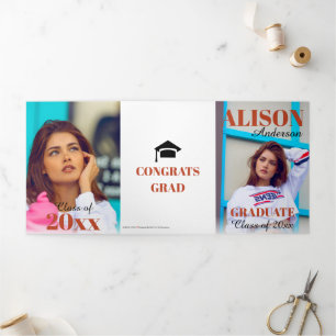 Faire-part Trois Volets Classe Terracotta de 2025 photo de graduation