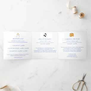 Faire-part Trois Volets Détails du mariage avec Hydrangea bleue